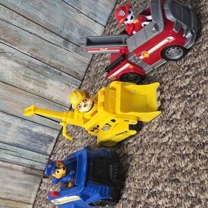 Paw Patrol Lot~ Chase & Spy Cruiser, Marshall & Fire Truck,  Rubble & Bull Dozer
